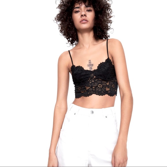 NWT Zara Blogger Fave Black Lace Crop Top - Picture 4 of 8